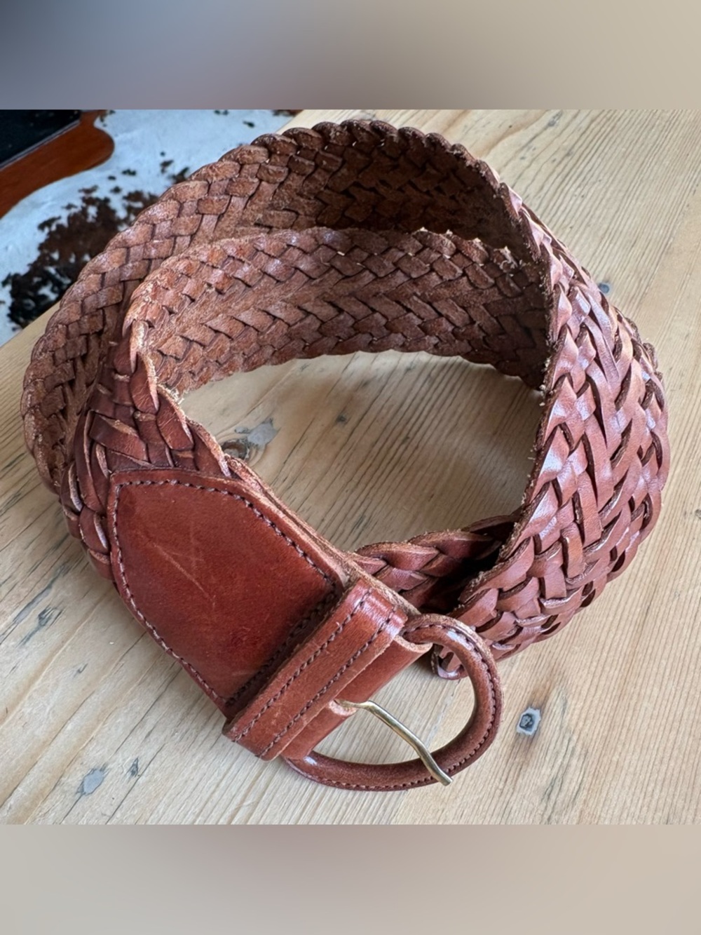 OSPREY Braided Leather Belt in Rich Brown 32”